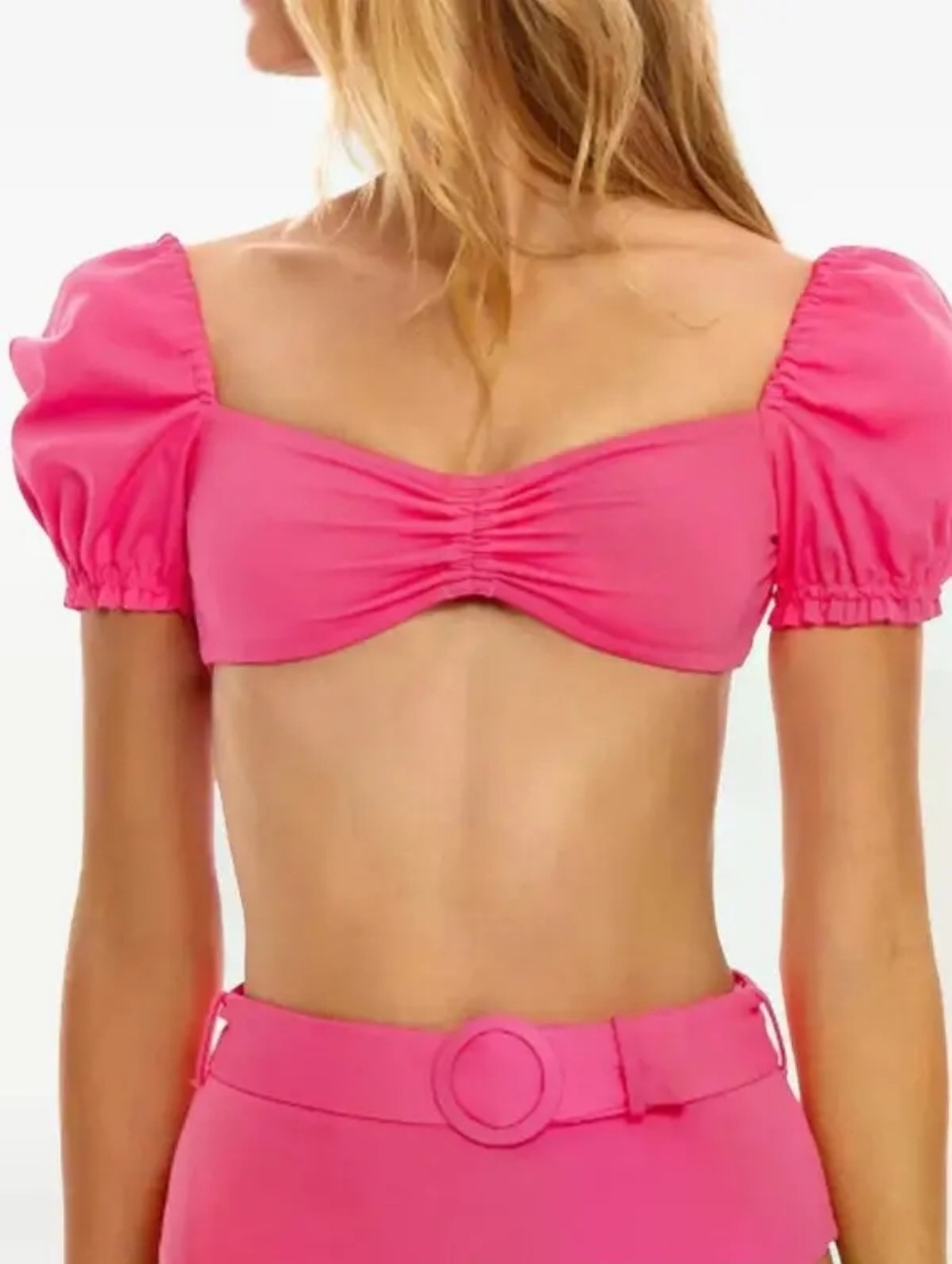 Agua Bendita Romina Luau Puff Sleeve Bikini Top Pink Fuchsia Size L NWT